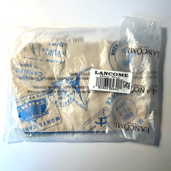 Lancome Paris Canvas Cosmetic Travel Bag Blue on Beige NEW & SEALED - Picture 2 of 4